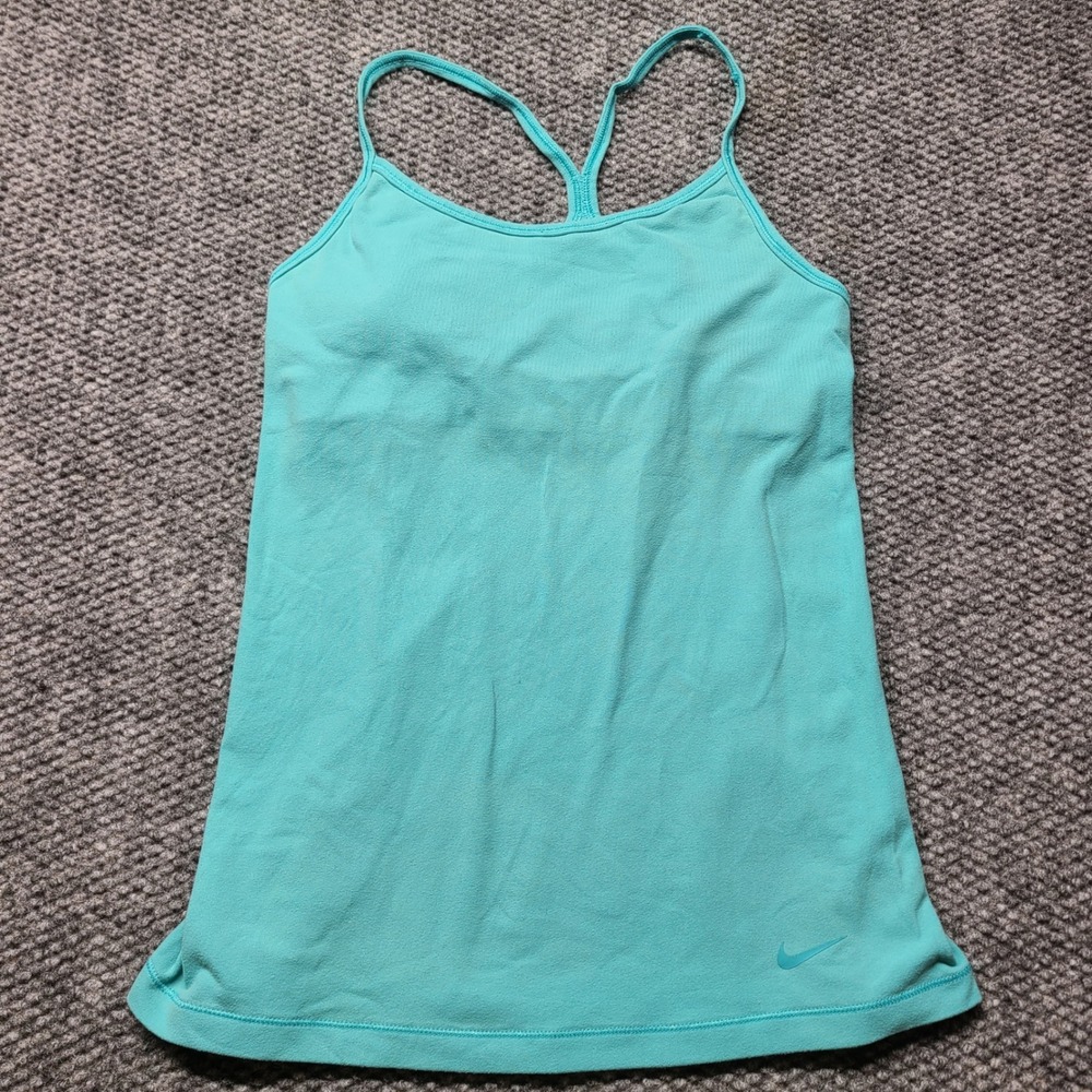 Nike Dri-FIT Slim Fit Tank Top Teal Turquoise Built-in Bra Womens Small